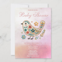 Little Bird Floral Stickerei Pink Baby Dusche