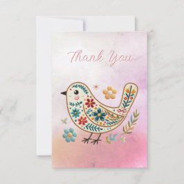Little Bird Floral Stickerei Pink Danke Karte