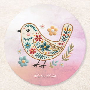 Little Bird Floral Stickerei Pink Paper Untersetze Runder Pappuntersetzer