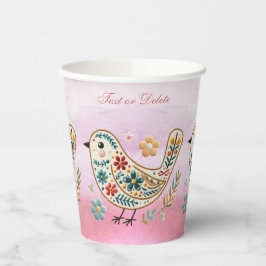 Little Bird Floral Stickerei Pink Papieraufsätze Pappbecher