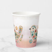 Little Bird Floral Stickerei Pink Papieraufsätze Pappbecher (Rechts)