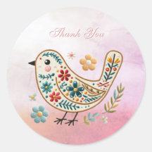 Little Bird Floral Stickerei Pink Sticker
