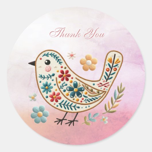 Little Bird Floral Stickerei Pink Sticker (Vorderseite)