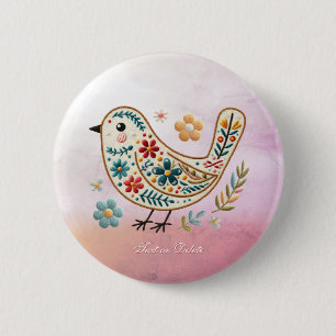 Little Bird Floral Stickerei Pink Taste Button