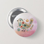 Little Bird Floral Stickerei Pink Taste Button (Vorne & Hinten)