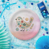 Little Bird Floral Stickerei Rosa Papierplatte Pappteller (Party)