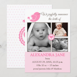 Little Bird Hearts Baby Foto Geburtsankündigung Ankündigung