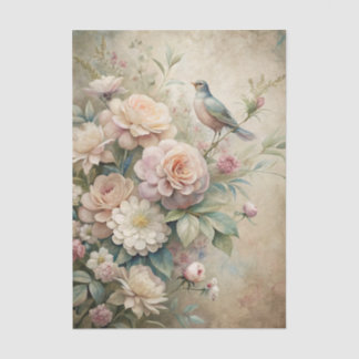 Little Bird Perched on Large Floral Bouquet Seidenpapier