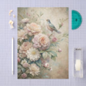 Little Bird Perched on Large Floral Bouquet Seidenpapier (Handwerk)