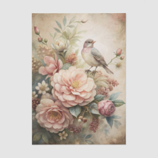 Little Bird Perched on Pretty Floral Bouquet Seidenpapier