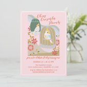 Little Bird Pink Erster Geburtstag Einladung (Stehend Vorderseite)