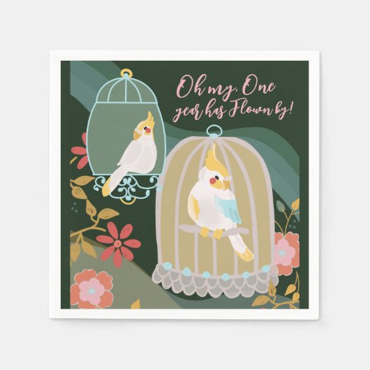 Little Bird Rainbow Green Girl zum ersten Geburtst Serviette (Vorderseite)