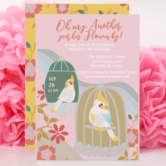 Little Bird Rainbow Pink Girl Birthday Einladung