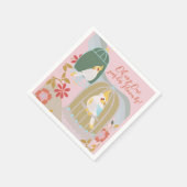 Little Bird Rainbow Pink Girl Erster Geburtstag Serviette (Ecke)