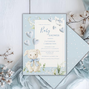 Little Bird Told Me Blue Lamb Baby Shower Einladung
