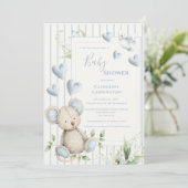 Little Bird Told Me Blue Mouse Baby Shower Einladung (Stehend Vorderseite)