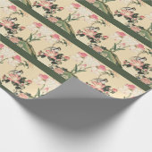 LITTLE BIRD WITH PINK ROSES AND LOTUS FLOWERS GESCHENKPAPIER (Ecke)