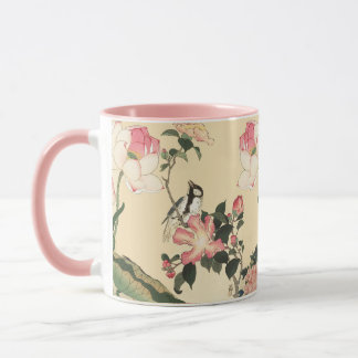 LITTLE BIRD WITH PINK ROSES AND LOTUS FLOWERS TASSE