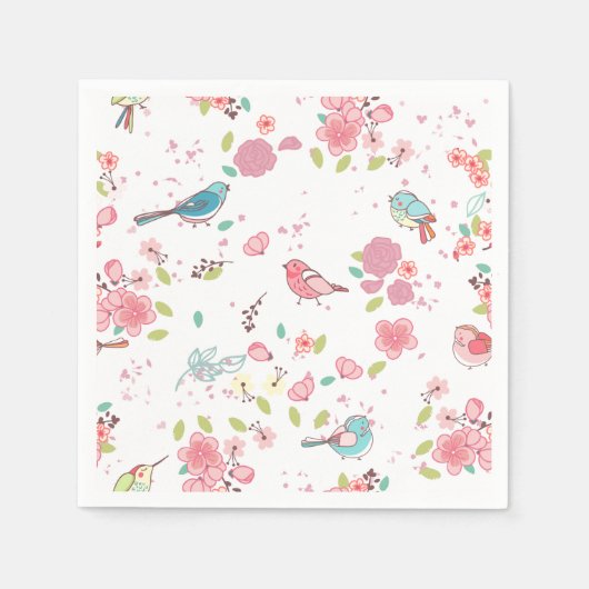 Little Birdie Pink und Blue Whimsical Girly Serviette (Vorderseite)