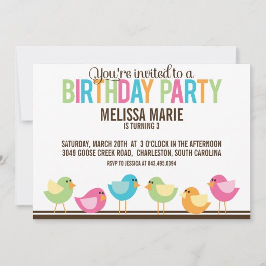 Little Birds Birthday Party Einladung (Vorderseite)