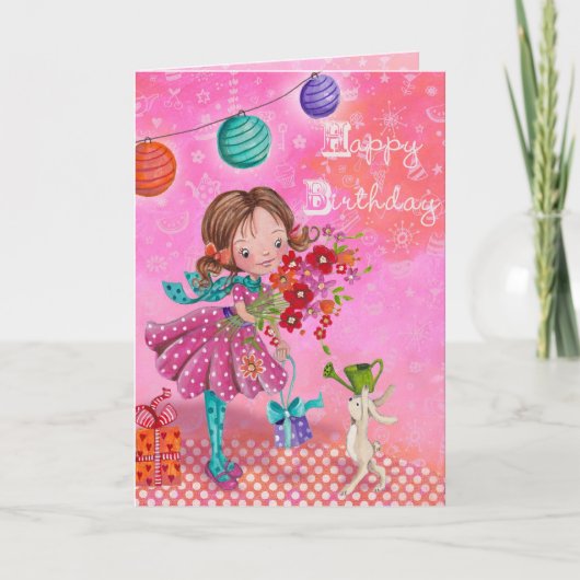 Little Birthday Girl Illustration | Geburtskarte Karte (Vorderseite)