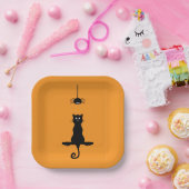 Little Black Cat and Spider Halloween Paper Plate Pappteller (Party)