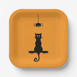 Little Black Cat and Spider Halloween Paper Plate Pappteller