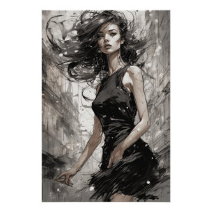 Little Black Dress Art AI-Enhanced Fashion Print Poster