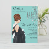 Little Black Dress Blue Glam Baby Dusche Einladung (Stehend Vorderseite)