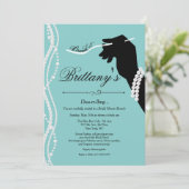 Little Black Dress Blue Glam Brautparty Einladung (Stehend Vorderseite)