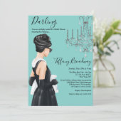 Little Black Dress Blue Glam Brautparty Einladung (Stehend Vorderseite)