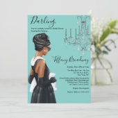 Little Black Dress Blue Glam Brautparty Einladung (Stehend Vorderseite)