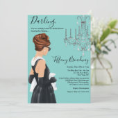 Little Black Dress Blue Glam Brautparty Einladung (Stehend Vorderseite)