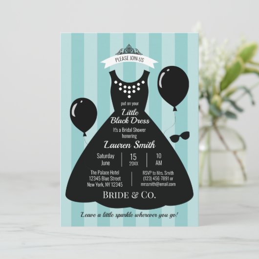 Little Black Dress Brautparty Einladung (Stehend Vorderseite)