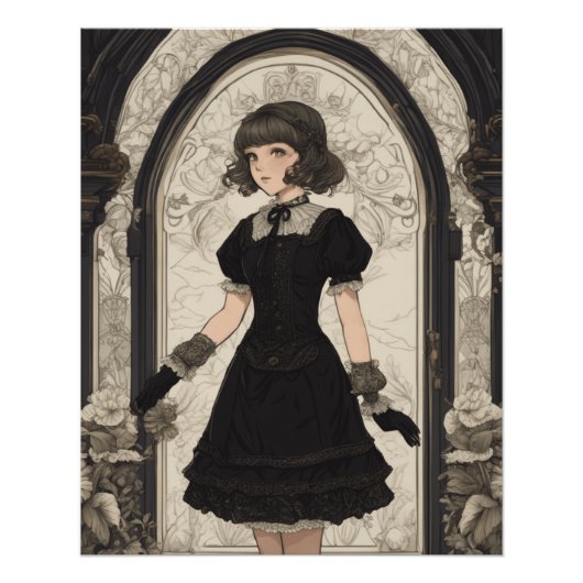 Little Black Dress Fantasy Couture Vintag Manga Poster (Vorderseite)