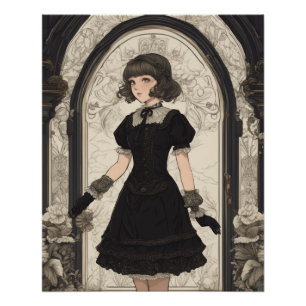 Little Black Dress Fantasy Couture Vintage Manga Poster