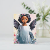 Little Black Girl Angel Floral Art Postkarte (Stehend Vorderseite)