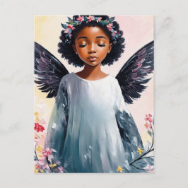 Little Black Girl Angel Floral Art Postkarte