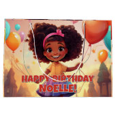 Little Black Girl Birthday Celebration Balloons Große Geschenktüte (Rückseite)
