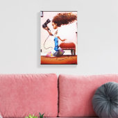 Little Black Girl Blow Trocknen sich die Haare Leinwanddruck (Insitu (Wohnzimmer))