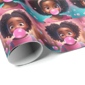 Little Black Girl Popping Pink Bubblegum Geschenkpapier (Rolleneckpunkt)