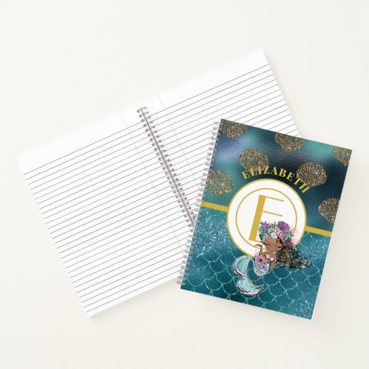Little Black Mermaid Blue Scales Monogram Girls Notizblock (Innenseite)