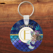 Little Black Mermaid Blue Scales Monogramm benannt Schlüsselanhänger (Vorderseite)