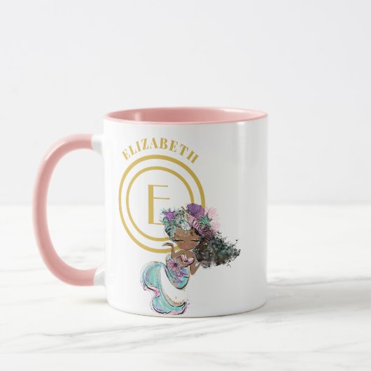 Little Black Mermaid Blue Scales Monogramm benannt Tasse (Links)