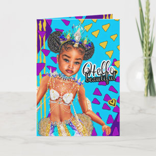Little Black Mermaid Girl Blank Greeting Card Karte