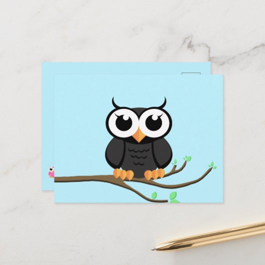 Little Black Owl - Blank Postcard Postkarte (Vorderseite/Rückseite Beispiel)