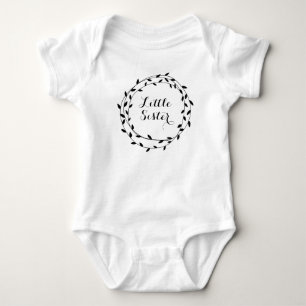 Little Black & White Leaf Wreath Baby Girl Strampler