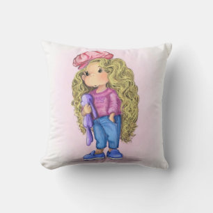 Little Blonde Girl Bunny Toy Throw Kissen