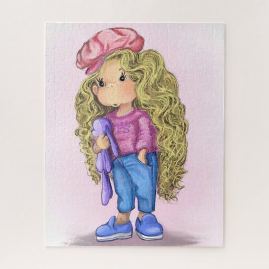 Little Blonde Girl mit Bunny Toy Puzzle (Vertikal)