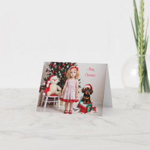 Little Blonde Girl mit Weihnachten in Dackel Karte